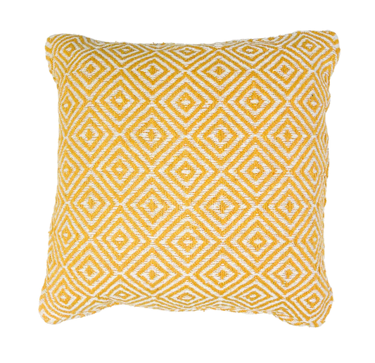 Recycled Cotton Diamond Design Cushion - Yellow
