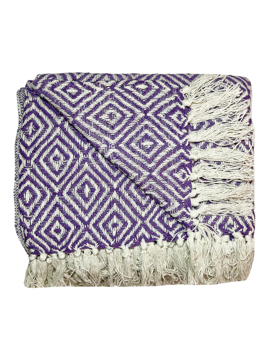 Recycled Cotton Diamond Design Throw - Purple