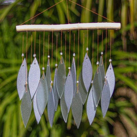 Glass Wind Chime Sparkling Silver Leaves