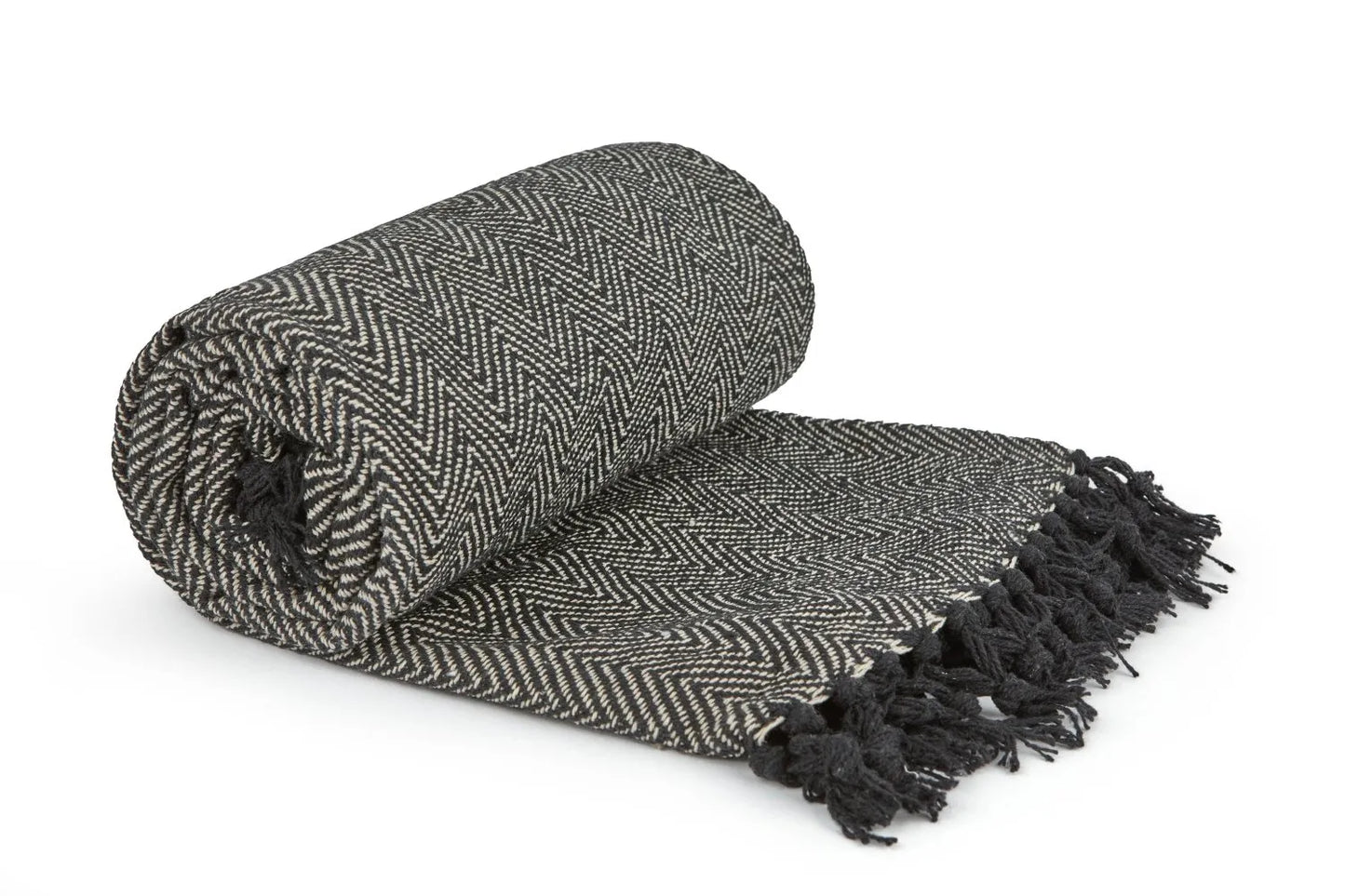Hartley Recycled Cotton Throw (Black) 177cmx254cm