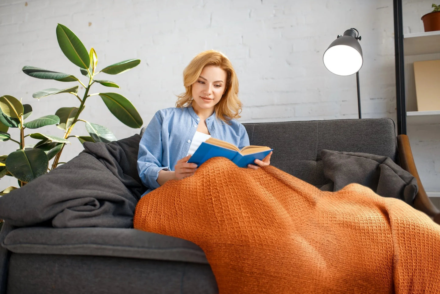 Waffle Recycled Throw (Burnt Orange) 177cmx254cm