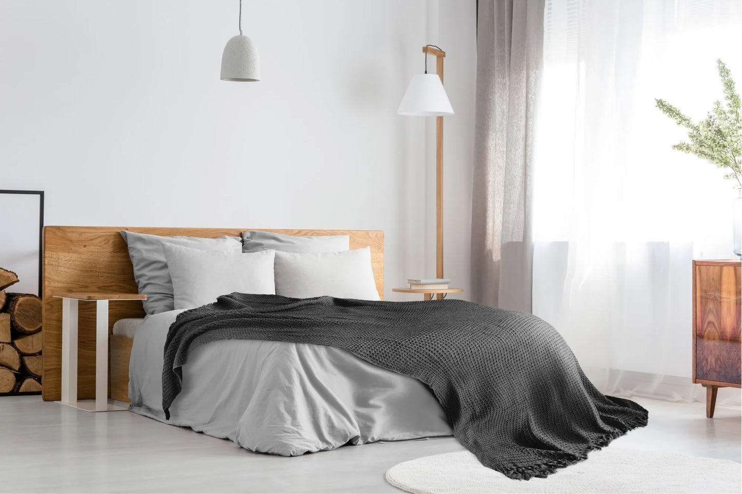 Waffle Recycled Throw (Charcoal) 177cmx254cm