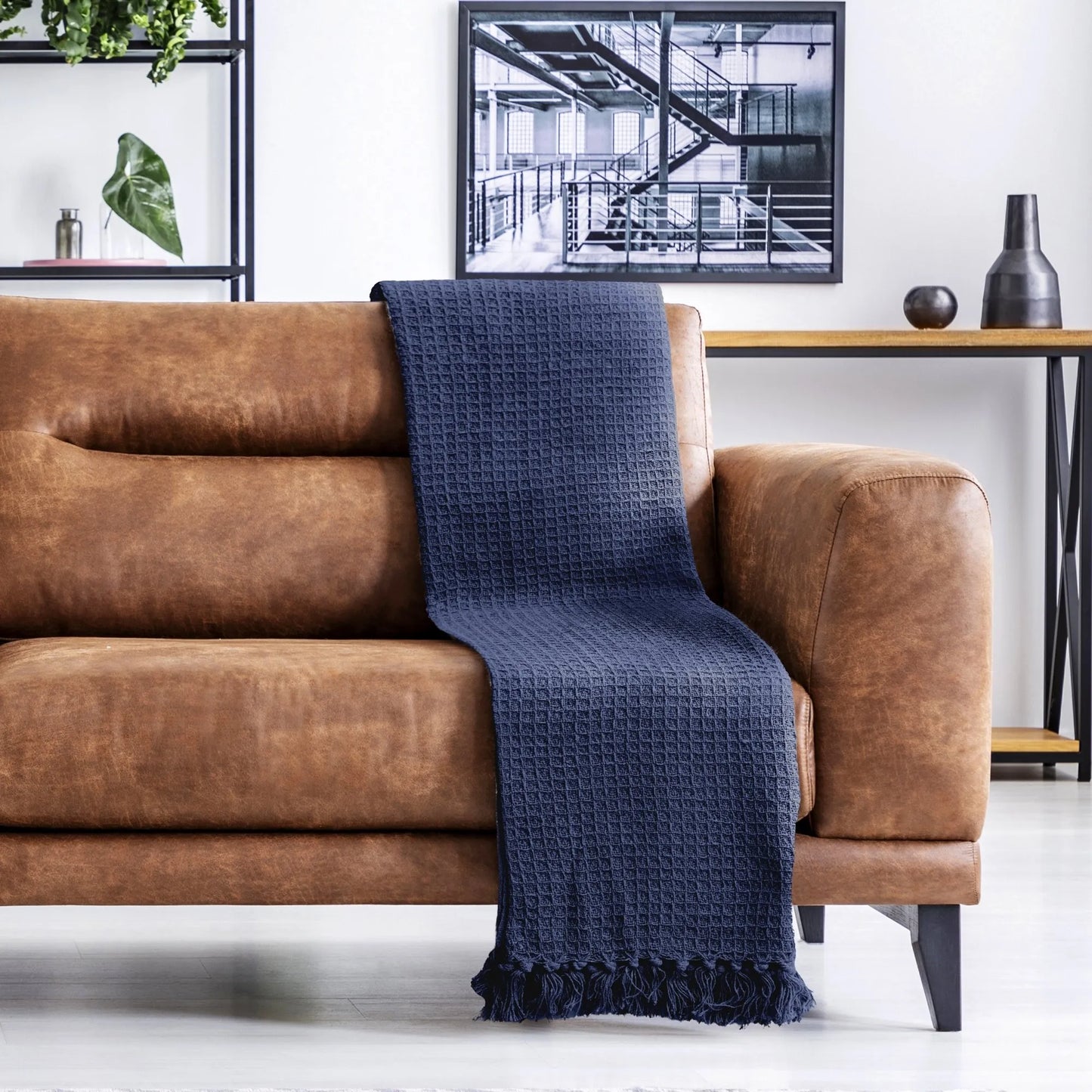 Waffle Recycled Throw (Navy) 178cmx254cm