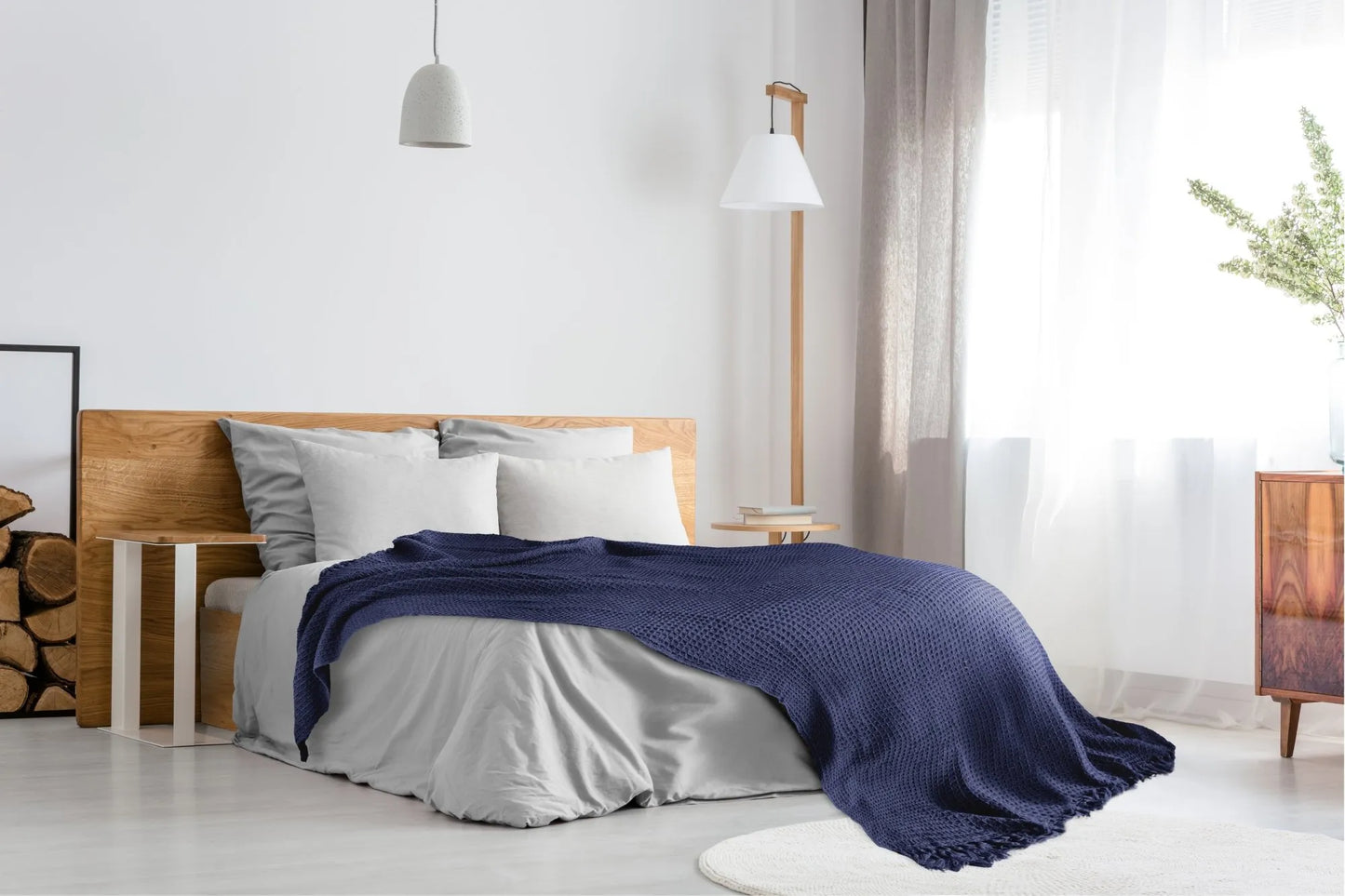 Waffle Recycled Throw (Navy) 178cmx254cm