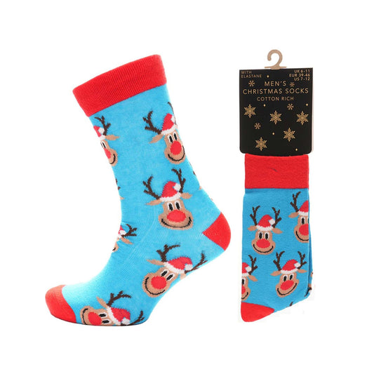 Men's Cotton Rich Christmas Socks (Size: 6-11) - Reindeer