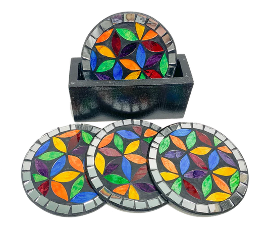 Round Mosaic Coaster Flower - Set of Four
