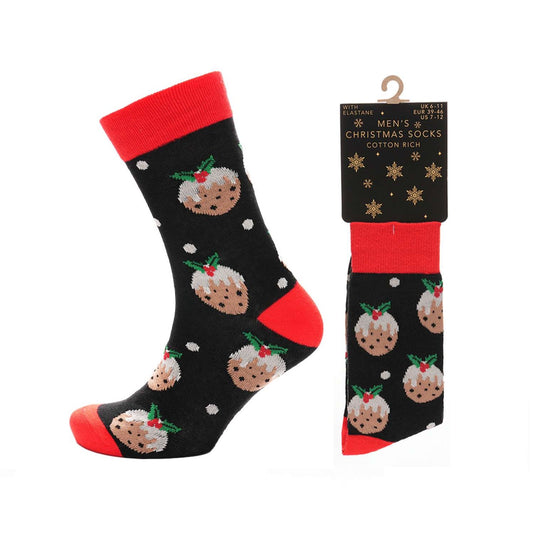 Men's Cotton Rich Christmas Socks (Size: 6-11) - Pudding
