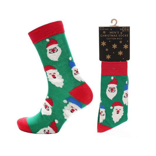 Men's Cotton Rich Christmas Socks (Size: 6-11) - Santa