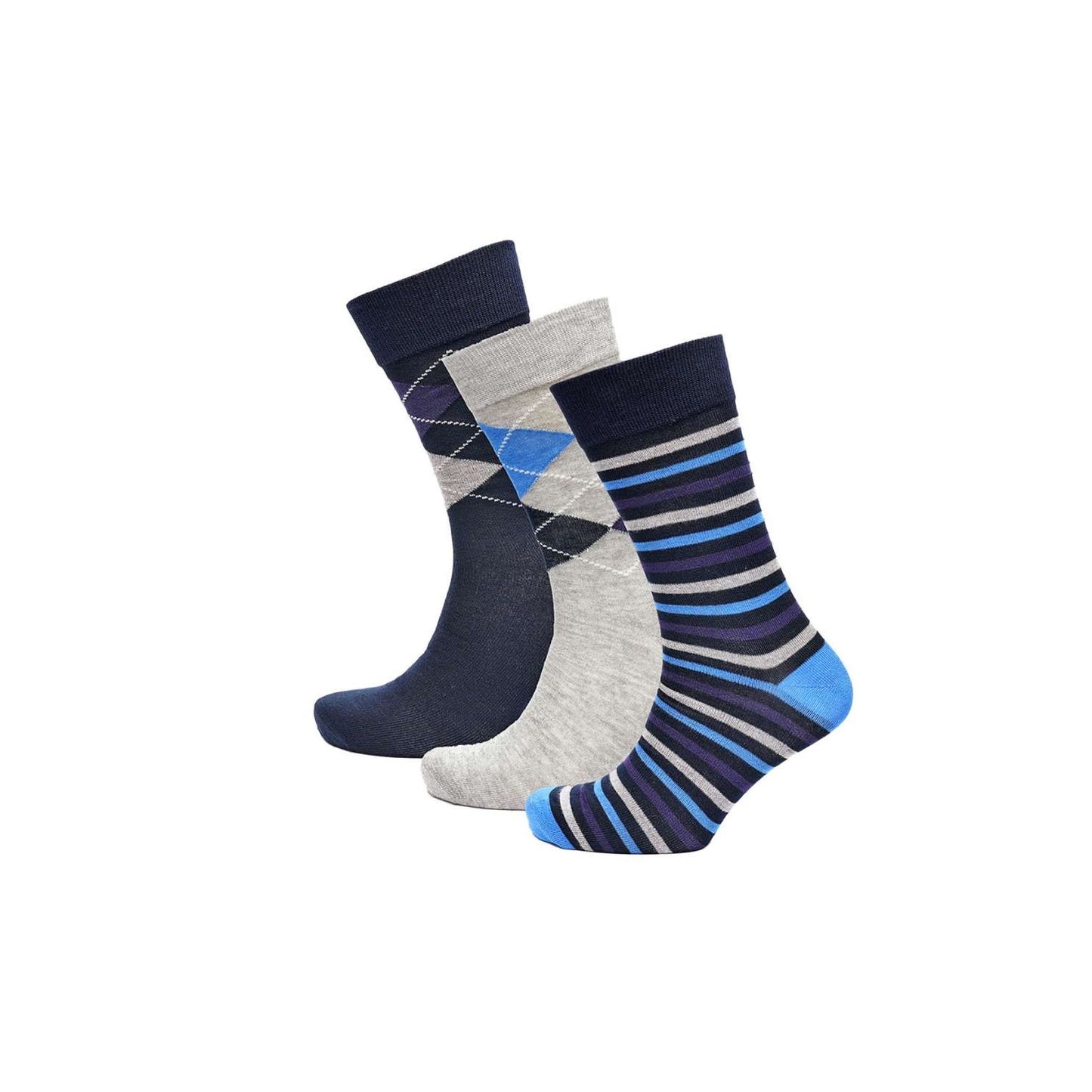 Men's Navy, Grey & Blue Bamboo Argyle Socks Gift Box (Size 6-11)