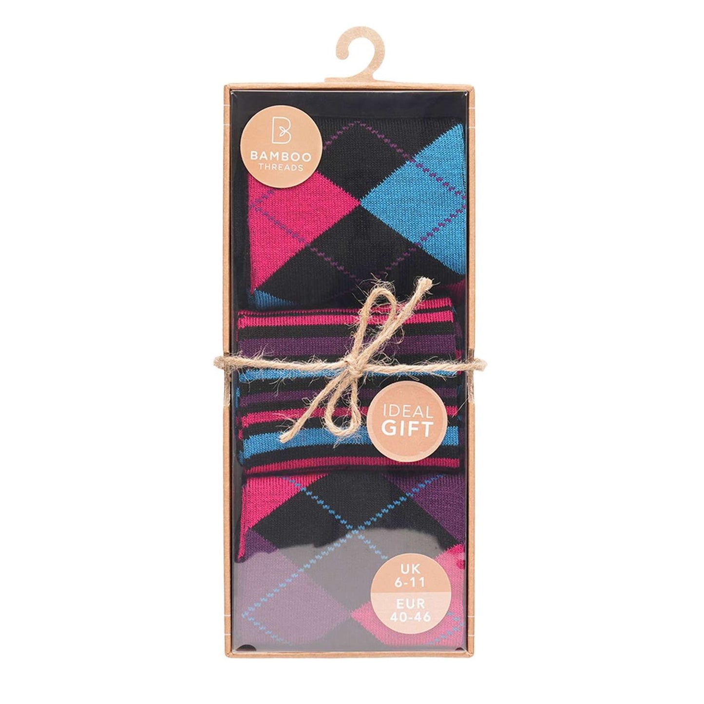 Men's Black, Pink & Purple Bamboo Argyle Socks Gift Box - (Size 6-11)