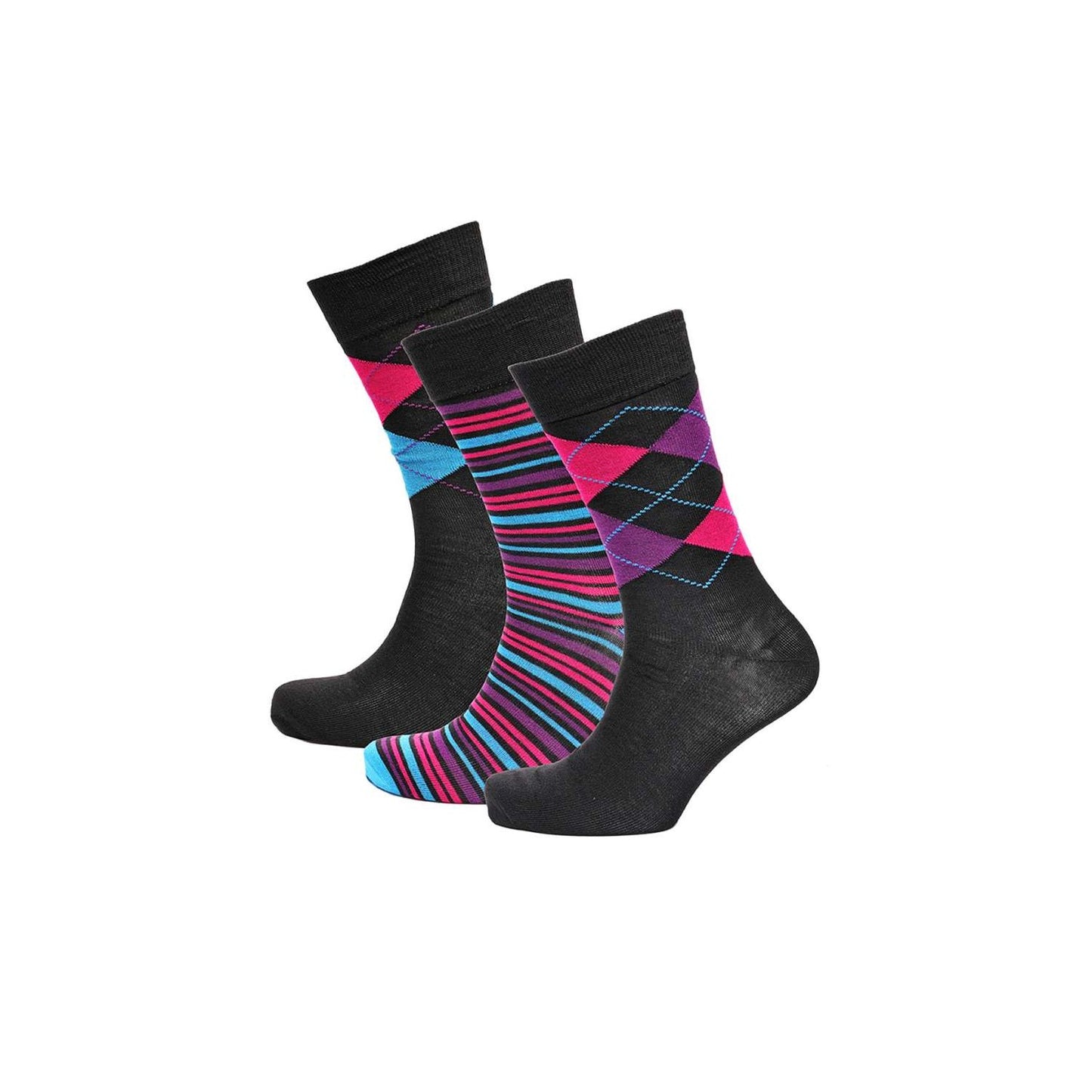 Men's Black, Pink & Purple Bamboo Argyle Socks Gift Box - (Size 6-11)