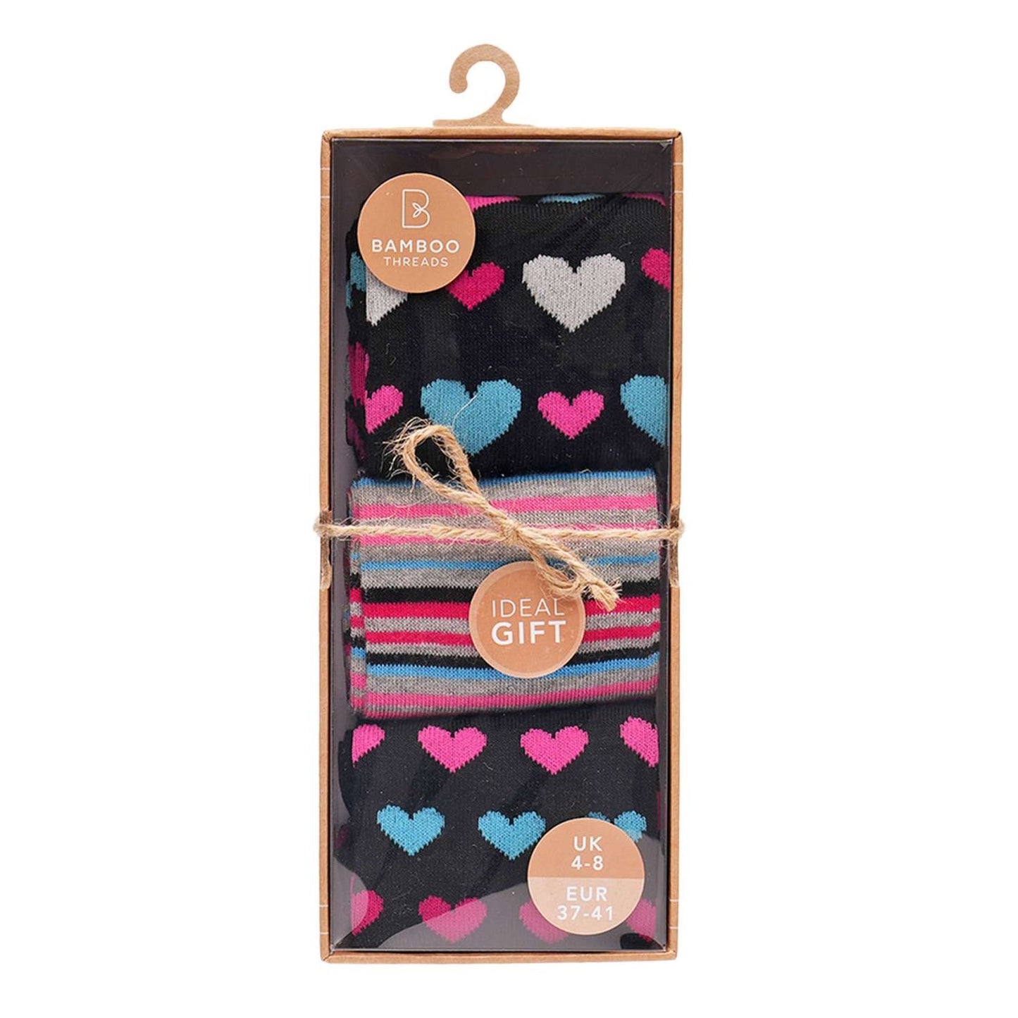 Ladies Black, Pink & Blue Bamboo Argyle Socks Gift Box - (Size 4-8)