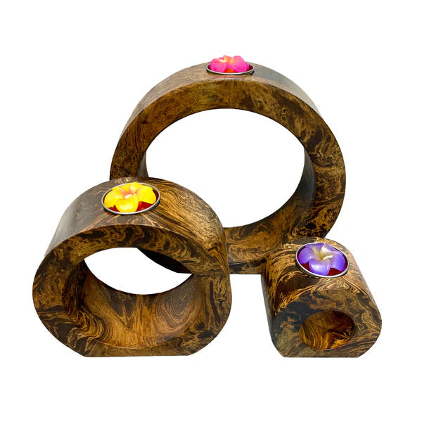 Mango Wood Tea Light Holder - Set of 3