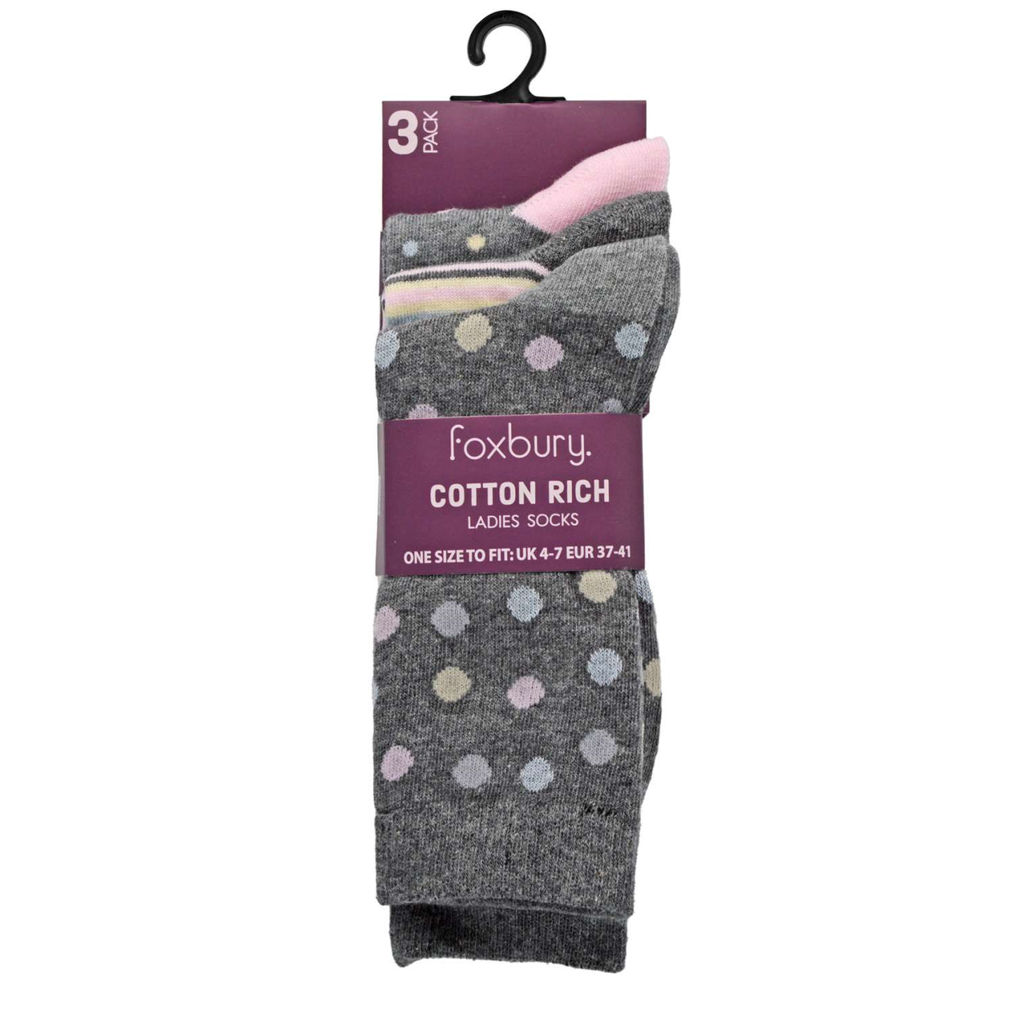 Ladies Cotton Rich Socks 3 Pack (Size 4-7) - Assorted Designs