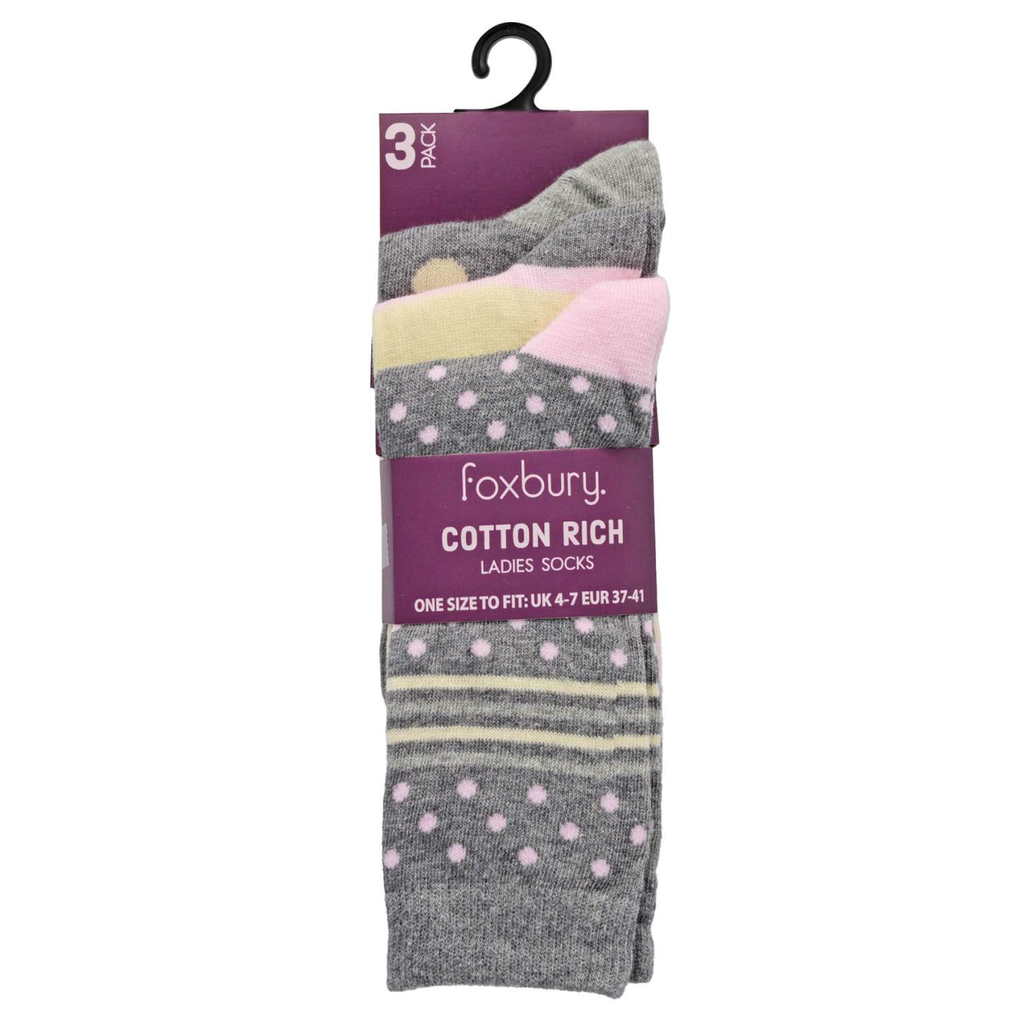 Ladies Cotton Rich Socks 3 Pack (Size 4-7) - Assorted Designs