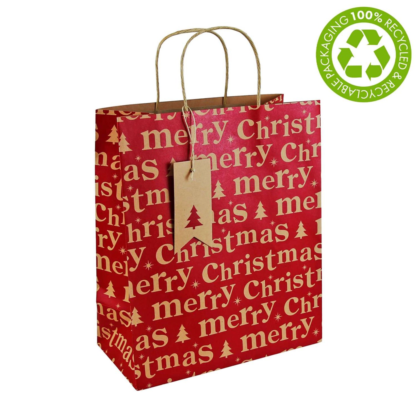 Large Gift Bags (26.5cm x 33cm) - Kraft Merry Christmas