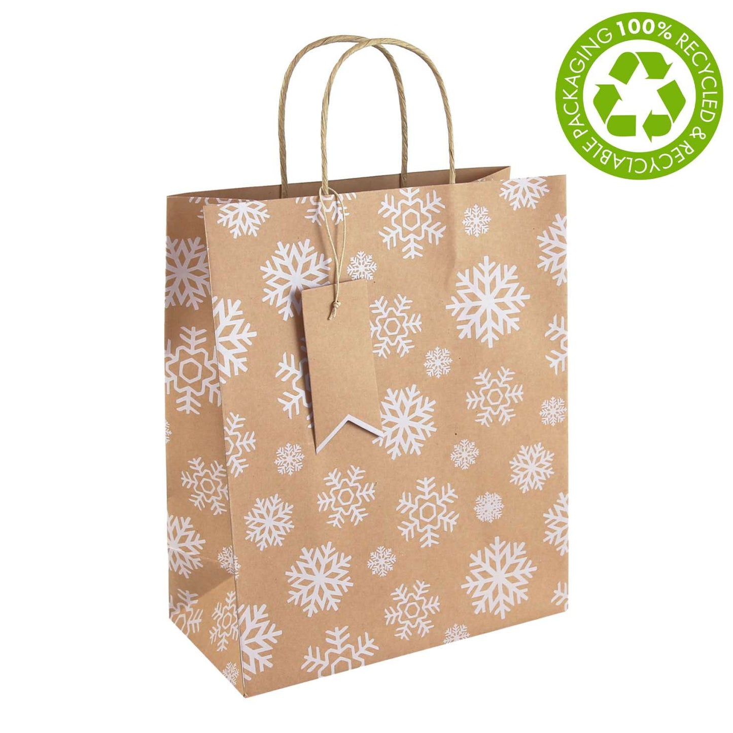 Large Gift Bags (26.5cm x 33cm) - Kraft Snowflake