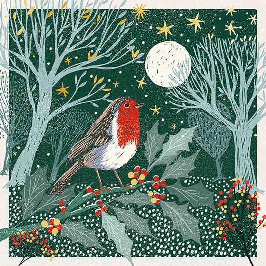 Christmas Cards 10 Pack - Robin On The Holly Branch