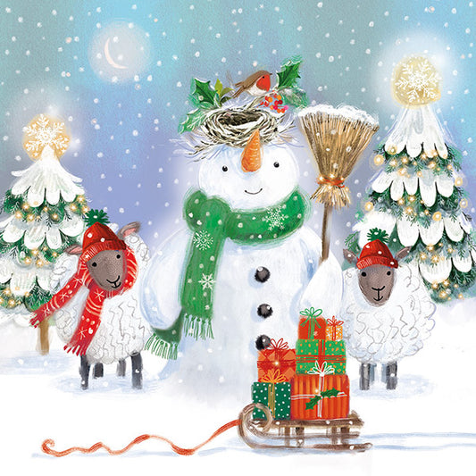 Christmas Cards 10 Pack - Snowman's Woolly Helpers