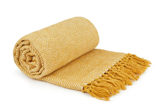 Hartley Recycled Cotton Throw (Ochre) 177cmx254cm