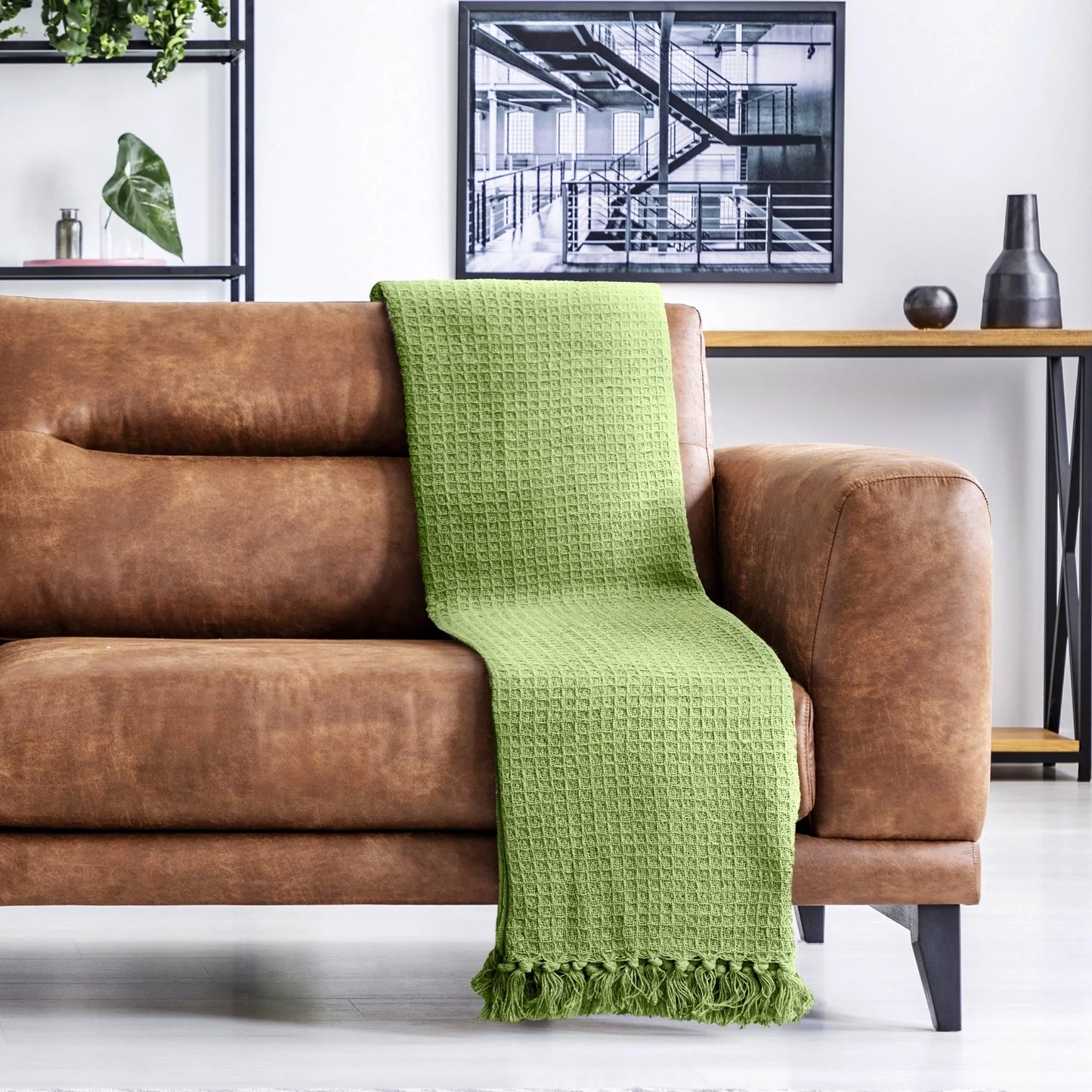 Waffle Recycled Throw (Pistachio) 177cmx254cm