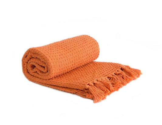 Waffle Recycled Throw (Burnt Orange) 177cmx254cm