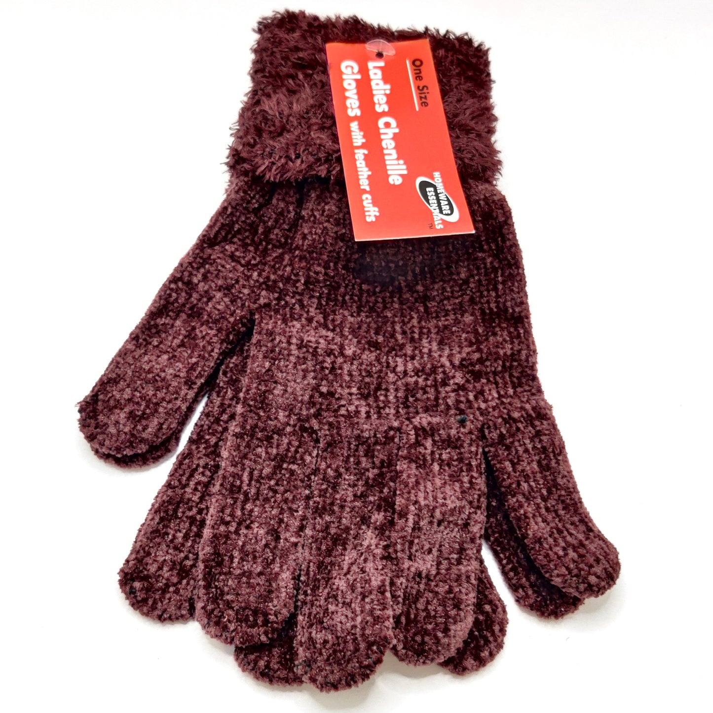 Ladies Chenille Gloves with Feather Cuffs - One Size