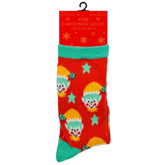 Kids Cotton Rich Elf Christmas Socks (Size 4-6)