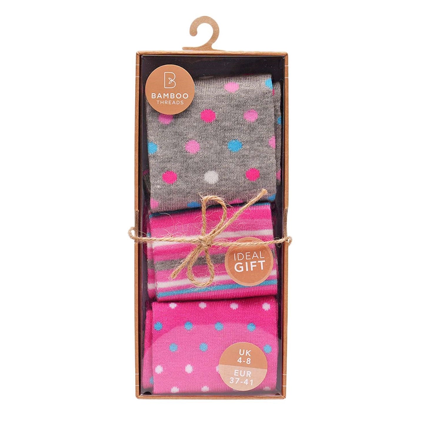 Ladies Pink, Blue & Grey Bamboo Argyle Socks Gift Box - (Size 4-8)