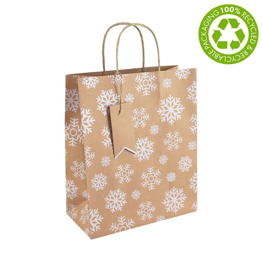 Medium Gift Bags (21.5cm x 25.3cm) - Kraft Snowflake